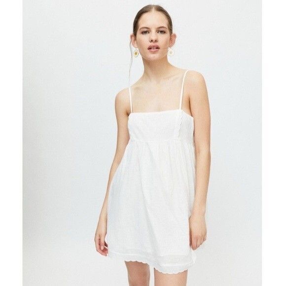 NWT Urban Outfitters Bayview Scalloped Frock Dress S Small White Mini Empire - Picture 1 of 7